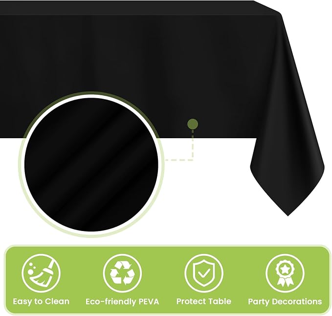 Mulbozy Black Plastic Table Cloth Disposable 4 Pack, 54 × 108 Inch Tablecloths Rectangle, Black Plastic Table Cover for Party Decor