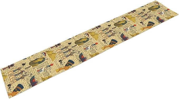 Ancient Egypt Table Runner, Egyptian Symbols Vintage Gold Pharaoh Pyramid Design Table Runner for Kitchen Family Dining Holiday Party 13x36in