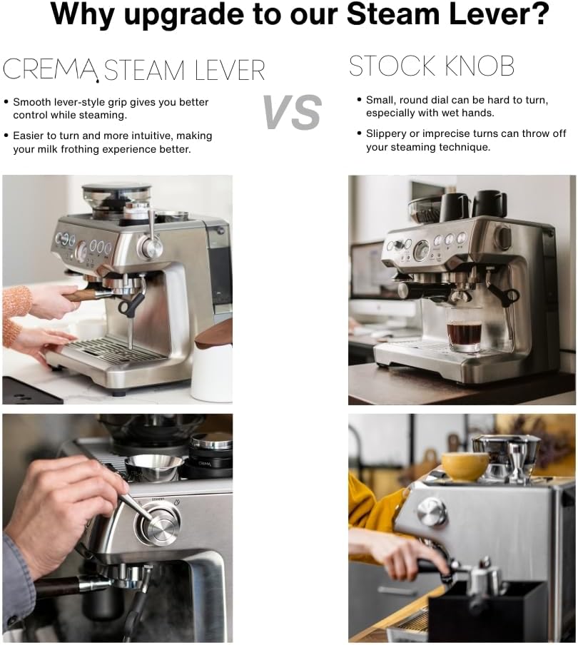 Crema Coffee Products Replacement Steam Lever for Breville Espresso Machines, Ergonomic Stainless Steel Design, Compatible with Barista Express