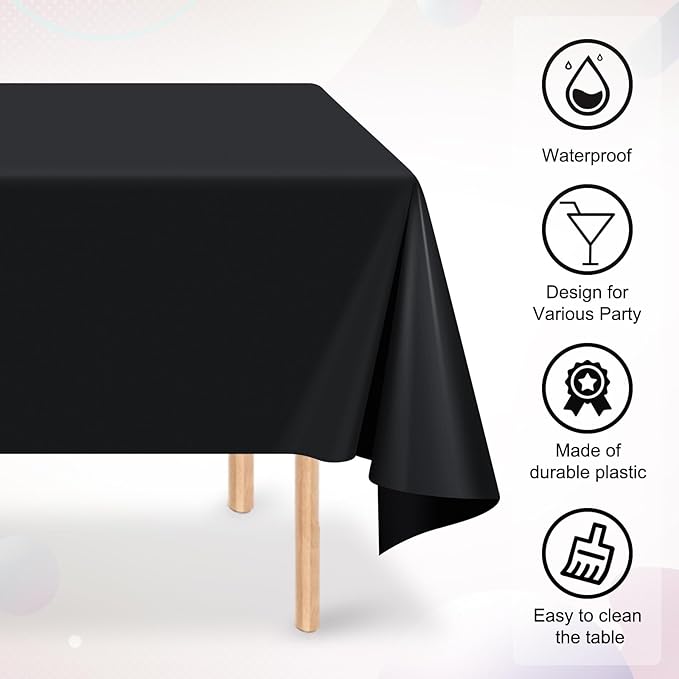 32 Pack Black Plastic Tablecloth for Rectangle Tables, Premium Decorative Black Disposable Table Cloths for Parties, Bulk Rectangle Party Table Cover for Birthday, Wedding, Anniversary, 54 x 108 Inch