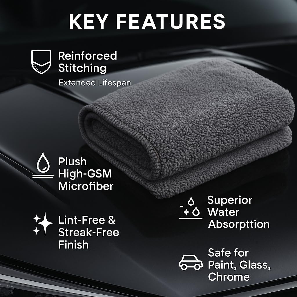 6 Pack Reusable Pak Details Micro Fiber Towels Car Detailing | 16x16 Ultra-Absorbent & Dual-Sided Car Microfiber Towel for Polishing, Wax Removal & Buffing | Lint & Streak-Free | Auto Cleaning Cloths
