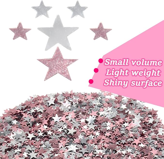 60g/2.1oz Glitter Star Confetti 6/10mm Metallic Foil Stars Sequin Holographic Stars Table Confetti for Party,Wedding,Birthday Decorations(Rose Gold+Silver/XX-MYS)