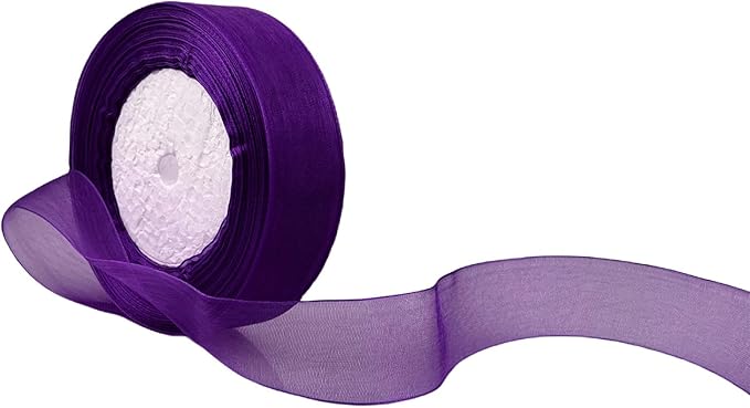 1 Inch 50 Yards Sheer Organza Ribbon Chiffon Ribbon for Gift Wrapping Wedding Bouquet Crafts (Dark Purple)