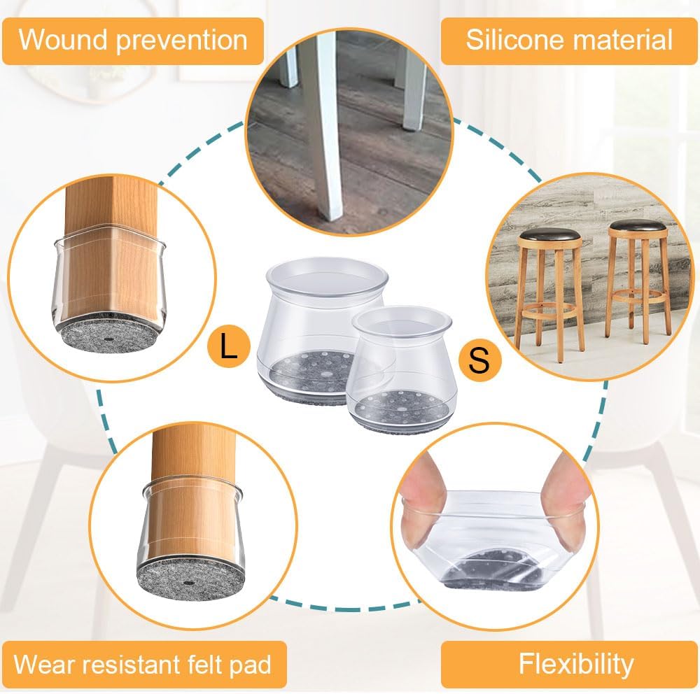 32 Pcs Chair Leg Protectors for Hardwood Floors, Silicone Felt Furniture Leg Cover Pad for Protecting Floors from Scratches and Noise, Smooth Moving, Large(Fit Round Diameter：1-5/16" to 2")