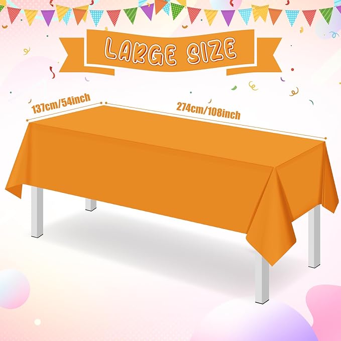 16 Pack Orange Plastic Tablecloth for Rectangle Tables, Premium Decorative Orange Disposable Table Cloths for Parties, Rectangle Party Table Cover for Birthday Fall Thanksgiving Graduation, 54x108Inch