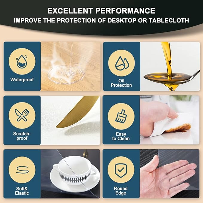 42x96 Inch Table Cover Protector Clear PVC Tabletop Cloth for Dining Room Christmas Party Banquet Table Sreen Protection Table Pad for Kitchen Wood 1.5mm Thicken Easy Clean Waterproof Trim for 94"