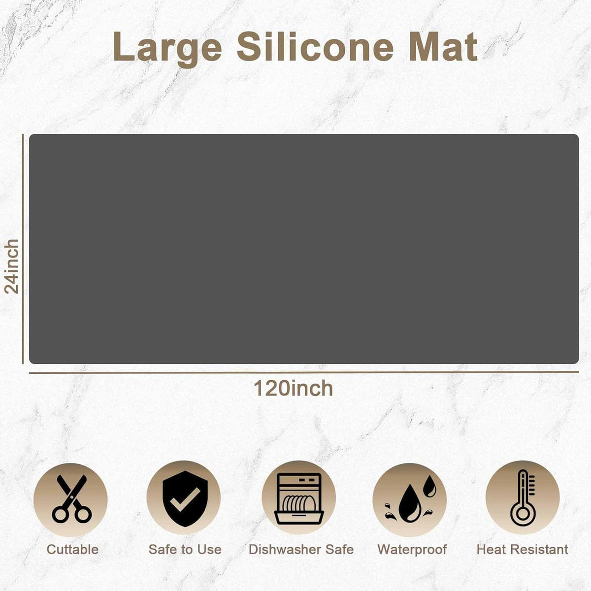 120"x24"(305cmx60cm) Large Silicone Kitchen Counter Mat, Heat Resistant Non-Slip Countertop Protector, Waterproof Multipurpose Mat for Kitchen Island