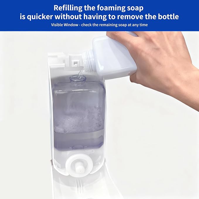 Manual Foaming Soap Dispenser,1000ml Wall Mounted Hand Soap Dispenser,Large Viewing Window,Super Easy Refills,for Commercial & Home, Pearl White