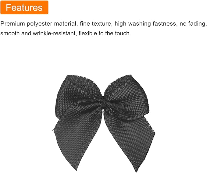MECCANIXITY 50Pcs Mini Ribbon Bow 1" Mini Fabric Satin Ribbon Flower Bows for Craft DIY Sewing Wedding Birthday Party Black