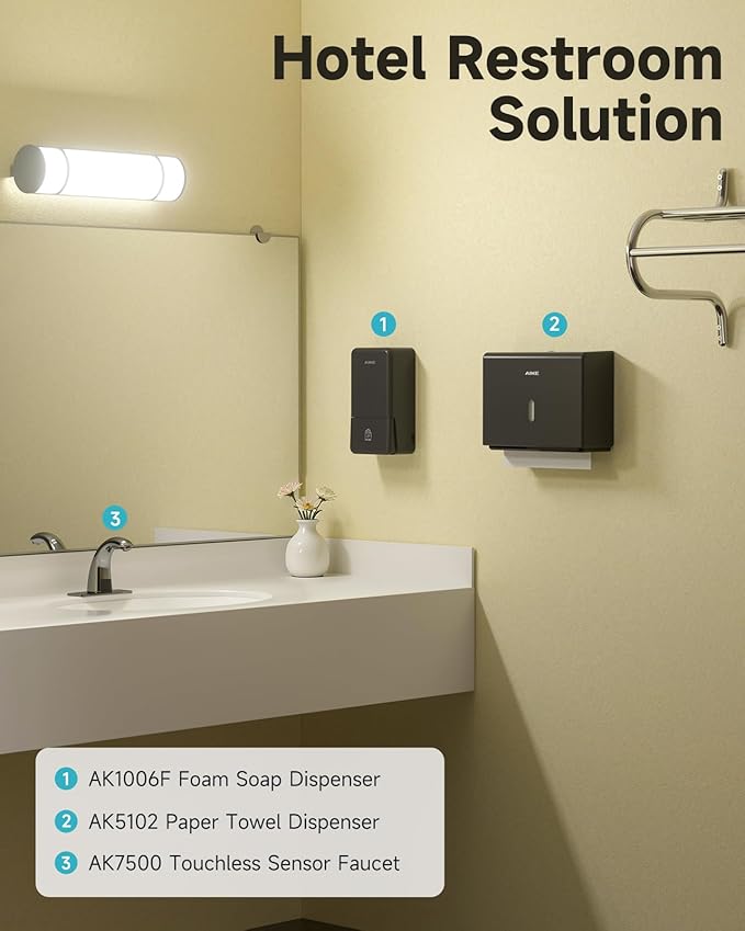 AIKE Foaming Wall Mount Soap Dispenser,27oz Drill-Free for Commercial Bathrooms,Model AK1006F(Black)