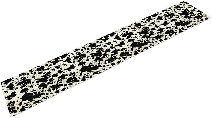 Cow Print Table Runner, Black White Animal Fur Skin Rustic Cowhide Pattern Table Runner for Kitchen Farmhouse Dining Home Outdoor Party 13x108in