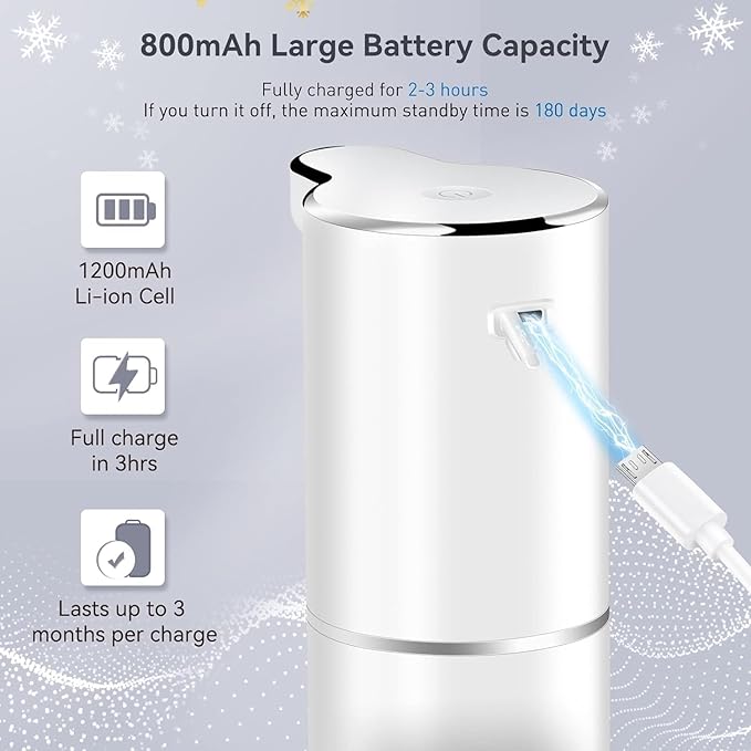 Secura Foaming Soap Dispenser, 10oz/300ml Touchless Automatic Dispenser with Adjustable Volume Control, Rechargeable Hands Free Dispenser for Kitchen, Bathroom