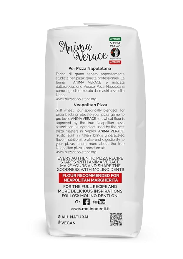 5Kg. Bag) Anima Verace - Flour for Pizza Napoletana (00 Pizza Flour, Non-GMO, Kosher, All Natural, UnBleached, 100% Italian Soft Wheat) 11 Lb.