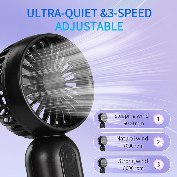 JODNO Mini Portable Fan 12 Pack, Cute Handheld Fan Battery Operated Lightweight Small Personal Fans with 3 Speeds and USB Rechargeable Eyelash Fans for Women Men Office Outdoor Travel Camping