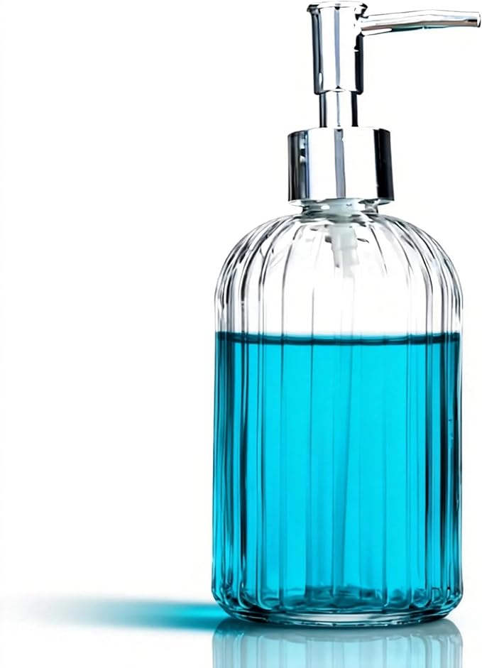 Glass Soap Dispenser Refillable: 400ml 13.5Oz Hand Soap Dispenser with Pump for Kitchen Bathroom Shower, Decorative Modern Liquid Soap Dispenser for Dish, Hand Soap, Body Wash, Lotion