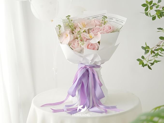 HUIHUANG Purple Satin Ribbon 1/2 inch x 4 Rolls White/Dark Purple/Lilac/Lavender Ribbon for Gift Wrapping DIY Crafts Hair Decor Flower Bouquets Wedding Decor- Total 40 Yards