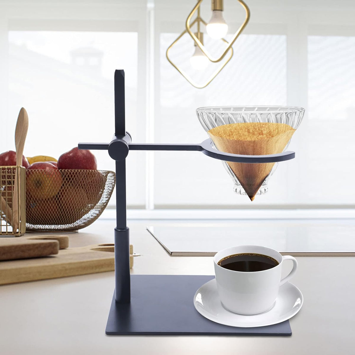 Pour Over Stand Coffee Station, Black Aluminum Pour Over Coffee Dripper Adjustable Coffee Filter Stand Holder for Coffee Connoisseurs, Coffee Lovers for Best Coffee Experience