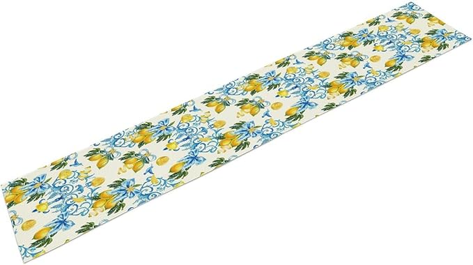 Lemon Table Runner, Summer Hummingbirds Flower Bows Print Table Runner for Farmhouse Coffee Home Kitchen Dining Outdoor Party 13x90in