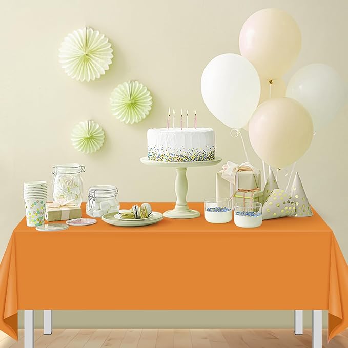 16 Pack Orange Plastic Tablecloth for Rectangle Tables, Premium Decorative Orange Disposable Table Cloths for Parties, Rectangle Party Table Cover for Birthday Fall Thanksgiving Graduation, 54x108Inch