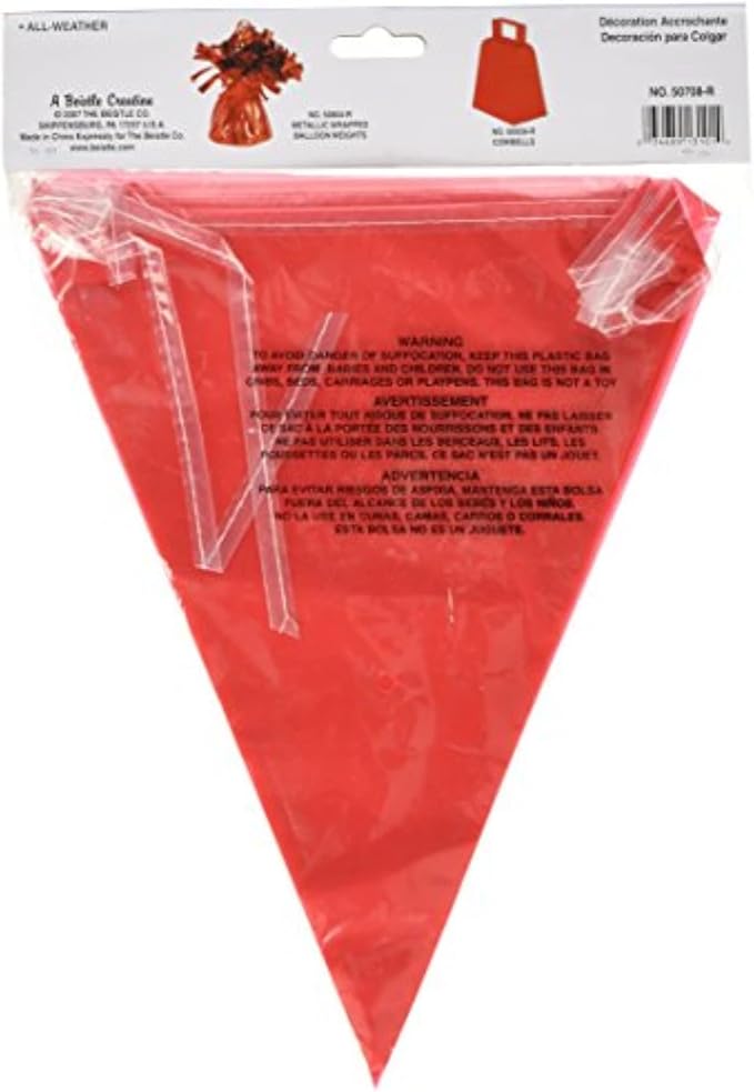 Beistle Red Indoor/Outdoor Pennant Banner, Sports Party and Birthday Wall Decoration, 11-Inch by 12-Feet