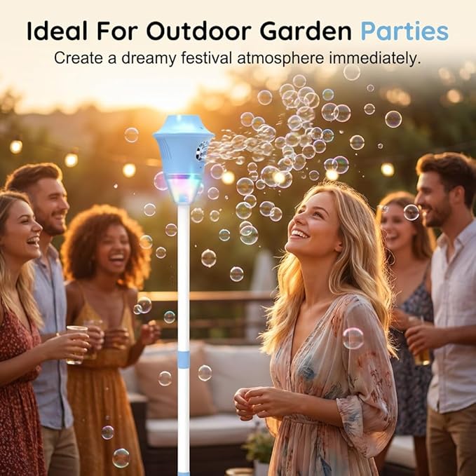 Automatic Bubble Machine, Standing Bubble Blower with Light & Music, 4 Height Adjustable Bubble Maker, Outdoor Bubble Machine for Party Birthday Wedding Garden (Red)