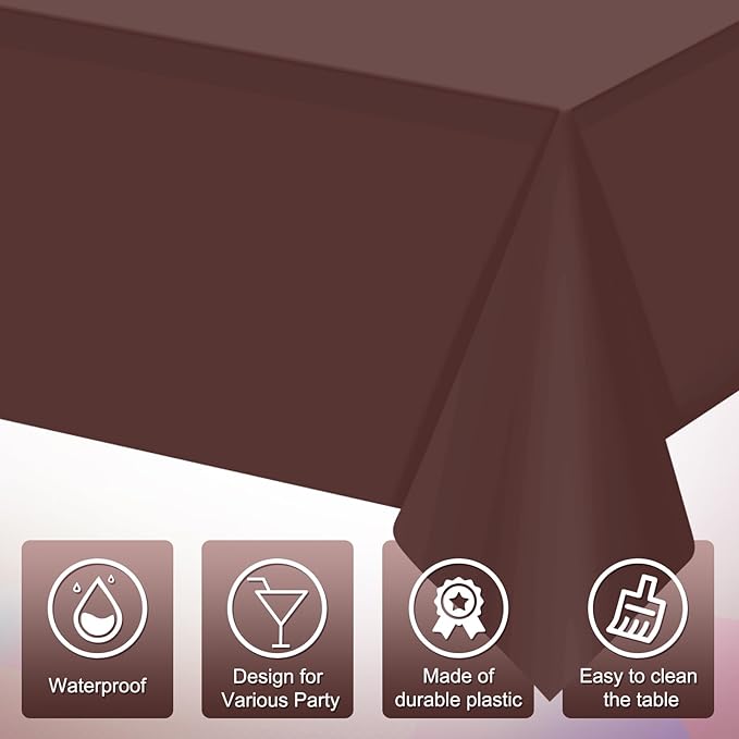 16 Pack Brown Plastic Tablecloth for Rectangle Tables, Premium Decorative Brown Disposable Table Cloths for Parties, Bulk Rectangle Party Table Cover for Birthday, Wedding, Anniversary, 54 x 108 Inch