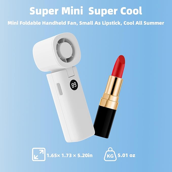 Portable Handheld Turbo Fan 3-in-1 High Speed Turbo Handheld Fan, USB Rechargeable 5 Speed Personal Cooling Fan with LED Display, Foldable Mini Hand Fan for Home Office Travel Outdoor Camping Beach