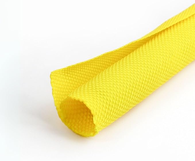 1 inch Split Braided Cable Management Sleeve for USB Cable Power Cord Audio Video Cable, Wire Loom Cord Protector from Cat Dog Chewing (Yellow, 25FT)