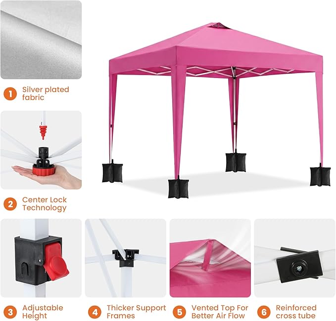 10x10 Pop Up Canopy Party Tent with 4 Sidewalls, Outdoor Wedding Party Tent Waterproof UV50 Commercial Canopy Event Shelter Gazebo Tents for Parties, 4 pcs Weight Bag,Carry Bag,Pink