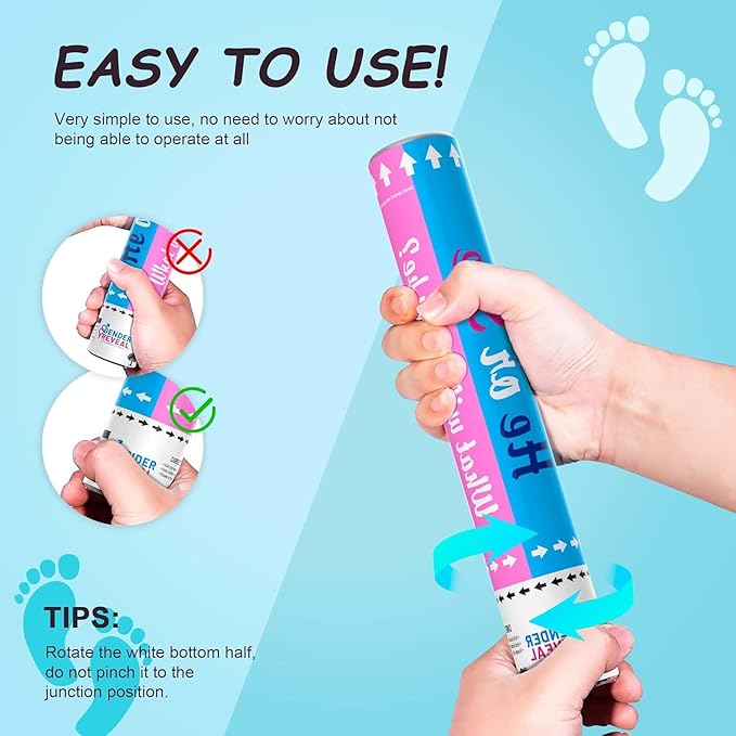 Gender Reveal Confetti Cannon | No Powder Confetti Poppers | Ideal for Baby boy Gender Reveal Decoration (12 blue)