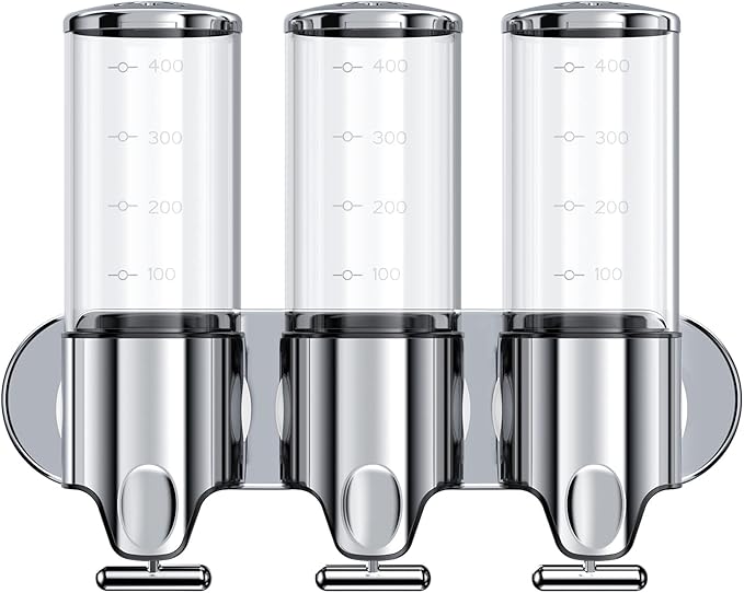 3 in 1 Chamber Wall Mounted BathroomShower Pump Dispenser,Dispensers for The Shower,Shampoo and Conditioner Dispenser,Shower Dispenser 3 Chamber no Drill