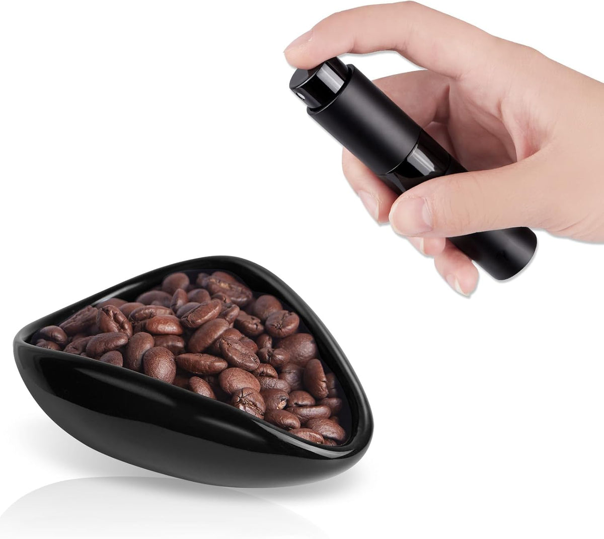 Coffee Bean Dosing Cup and Spray Bottle Set - Ceramic Espresso Accessories Kit, 8ml Static Reducing Sprayer for Cafe, Home Use