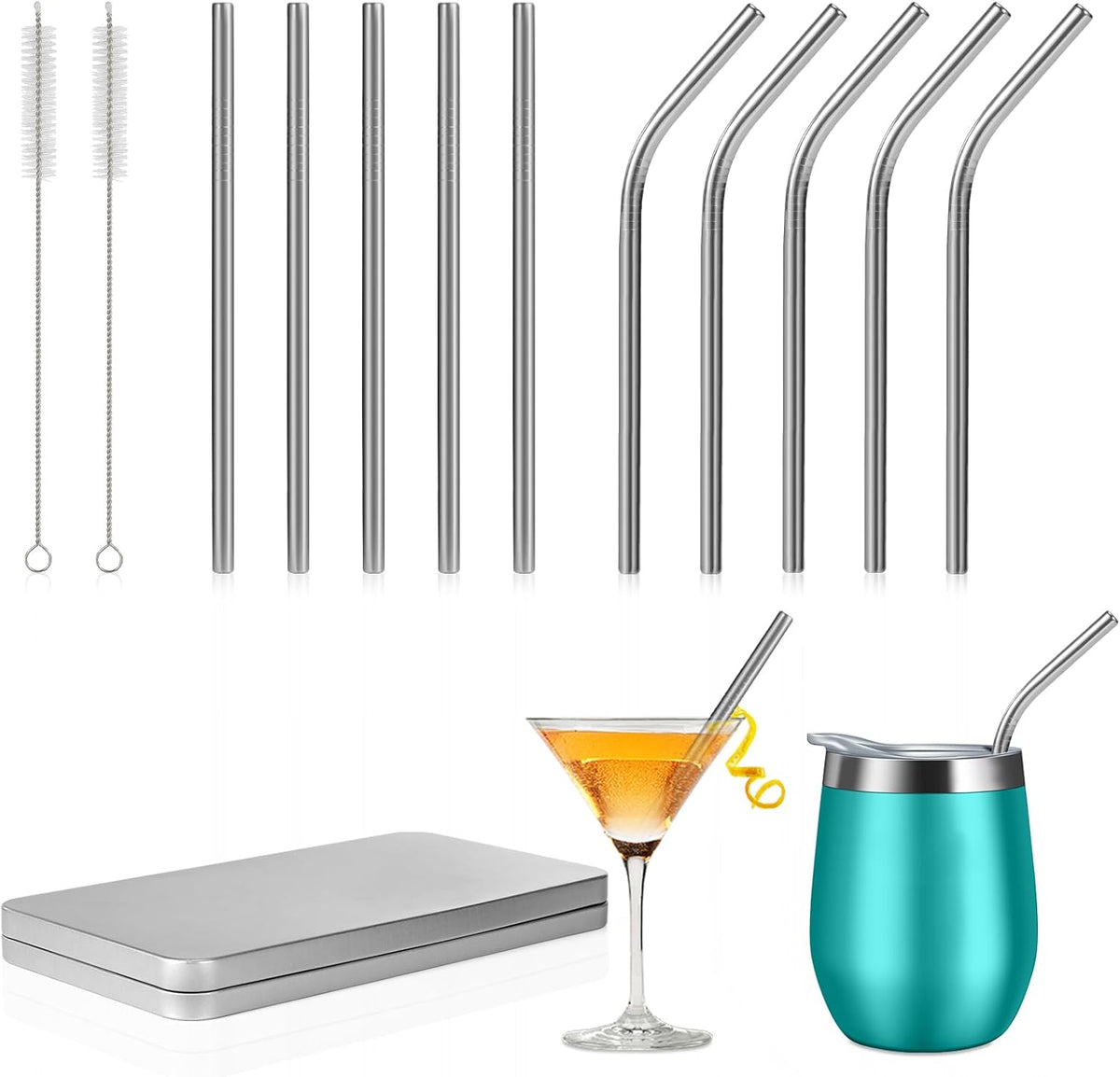 [10 Pcs] 6 Inch Metal Drinking Straws - 0.24" Diameter 304 Stainless Steel Straw for Cocktail Coffee Margaret