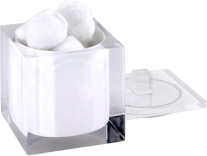 Izod - Covered Jar, Multipurpose Countertop Accessories, Durable Resin Organizer, Dorm Room Essentials, Sleek Modern Home Decor (Marina Collection, White)