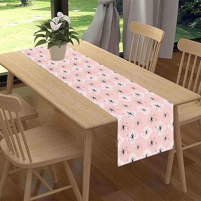 Pink Table Runner, Retro Mid Century 1950s Checkered Modern Abstract Geometric Coffee Table Center Decor for Home Kitchen Dining Patio Holiday Party Indoor Outdoor Table Decorations, 13"x108" Inch