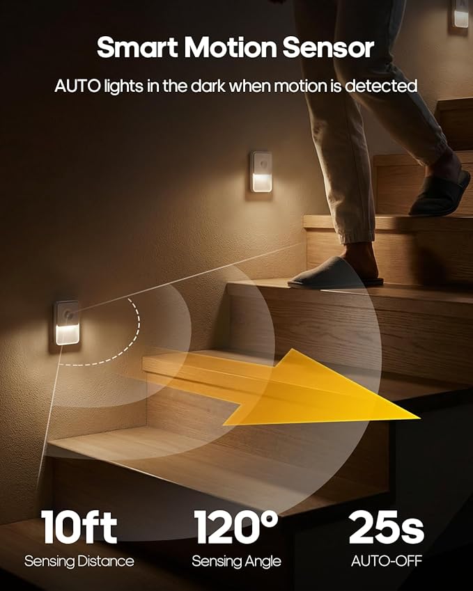 GOODEA Rechargeable Motion Sensor Night Lights for Stairs, Magnetic Stair Lights Indoor, Warm Dimmable Night Light for Hallway,Bathroom,Bedroom,Closet(8Pack)