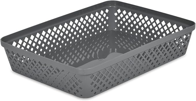Glad Plastic Storage Basket Set - Multipurpose Drawer Trays, Kitchen Pantry Containers, and Bathroom Bins - 3 Pack Large Organizers, Grey