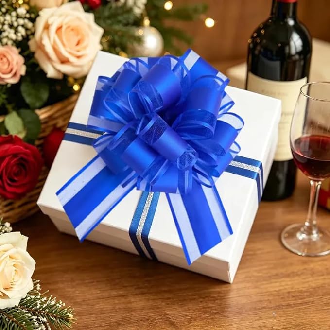 6 Pieces Large Pull Bows, Party Birthday Gift Wedding Ribbon Bows for Wrapping Boxes or Baskets Decorations Ribbon Bow, Valentine's Day Gift Decorations Bow (Royal Blue)