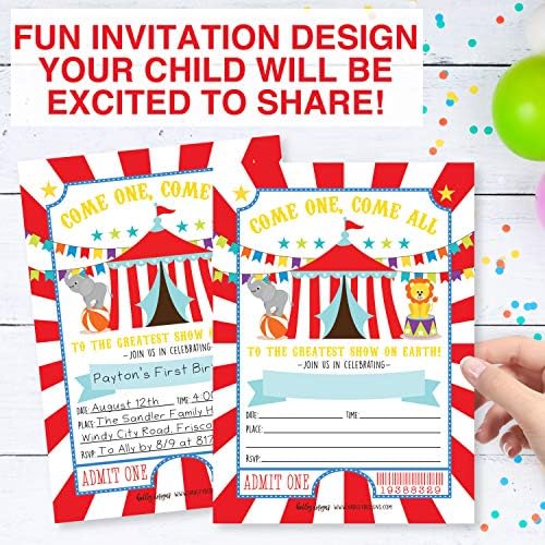 25 Kids Birthday Invitations Girl Carnival Theme Party Invites for Girls
