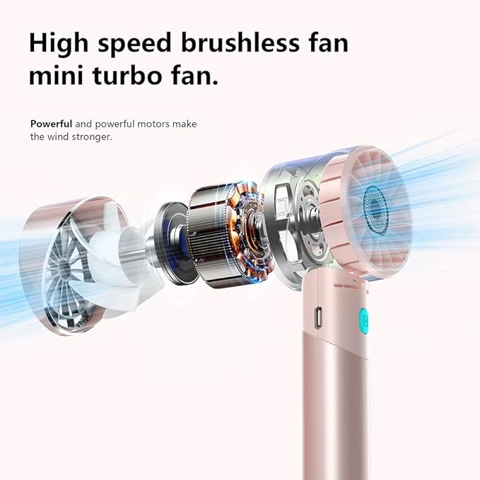 Lepwings Handheld Fan, Mini Small Portable Turbo Fan, Rechargeable with 4 High Speeds Personal Fans, Max 16H Runtime, For Travel, Office, Outdoor - Pink