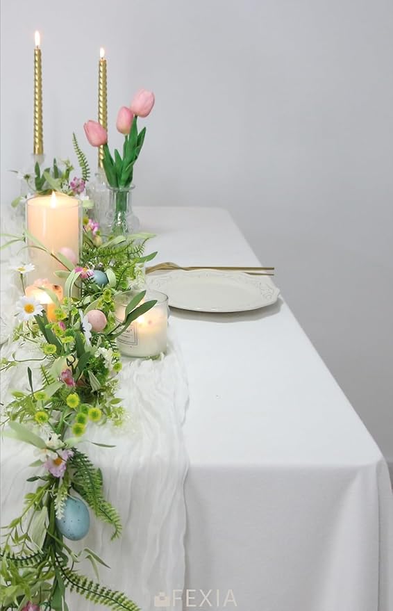 FEXIA 10 Pack Ivory White Gauz Table Runner 35x120 Inches Gauze Table Runner for Bridal Shower Wedding Party First Communion Centerpiece Engagement Boho Table Decoration (Ivory White)