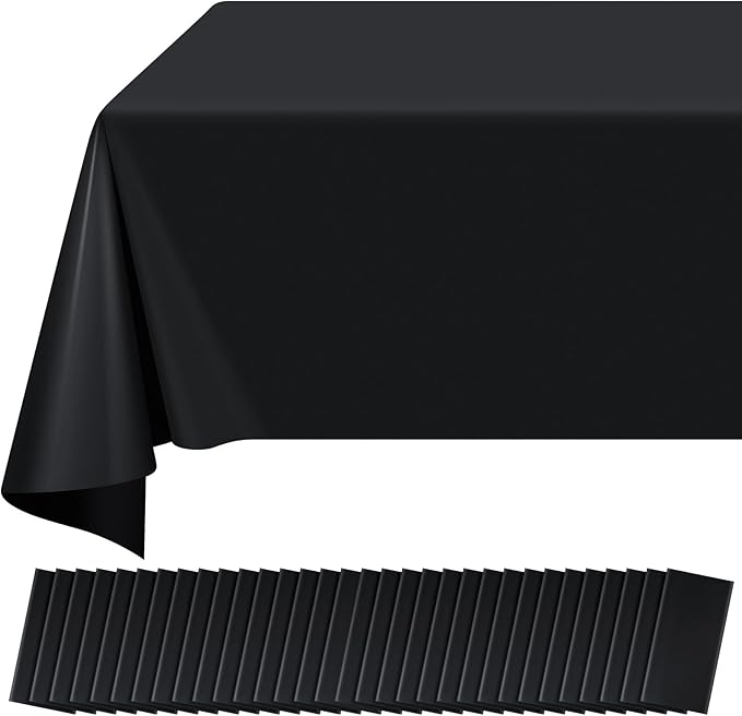 32 Pack Black Plastic Tablecloth for Rectangle Tables, Premium Decorative Black Disposable Table Cloths for Parties, Bulk Rectangle Party Table Cover for Birthday, Wedding, Anniversary, 54 x 108 Inch