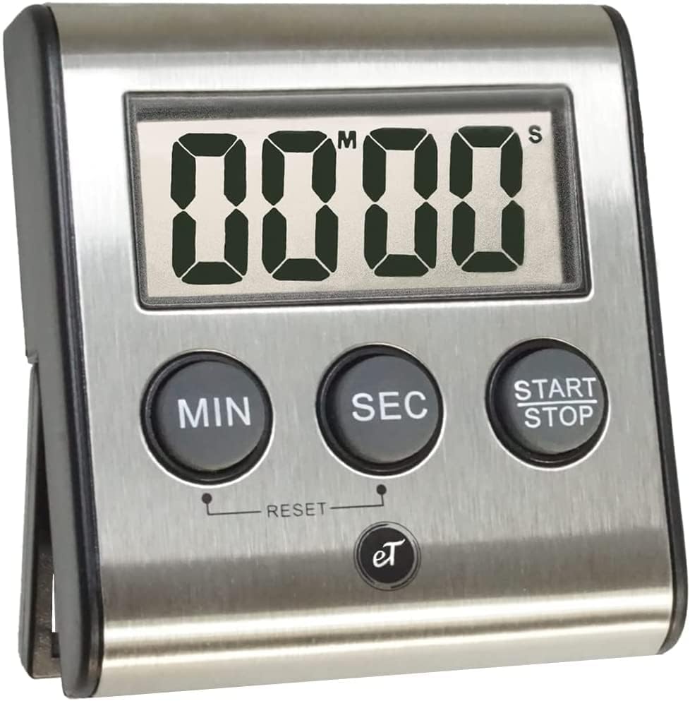 Elegant Digital Kitchen Timer - Stainless Steel Model eT-23, Super Strong Magnetic Back, Loud Alarm, Large Display, Auto Memory