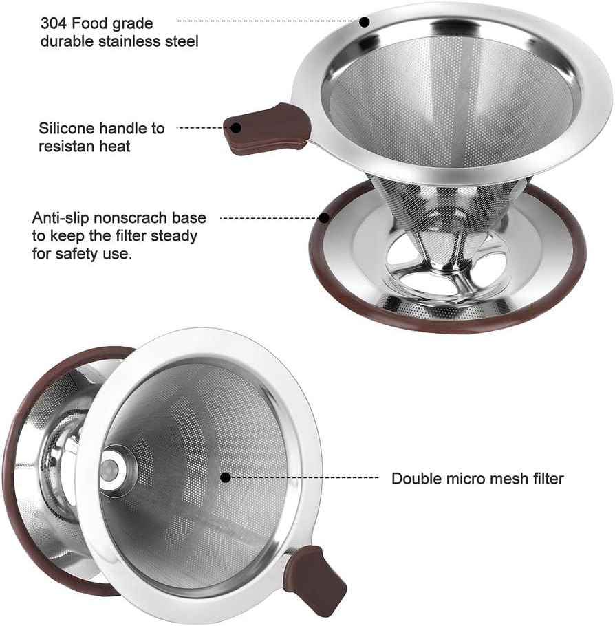 Pour Over Coffee Dripper, Reusable Paperless Coffee Filter,Professional Stainless Steel Drip Cone Brew Coffee Strainer
