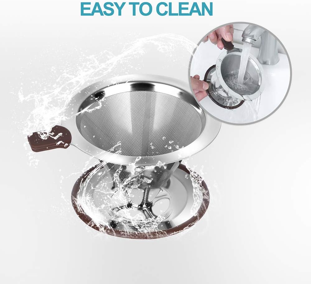 Pour Over Coffee Dripper, Reusable Paperless Coffee Filter,Professional Stainless Steel Drip Cone Brew Coffee Strainer
