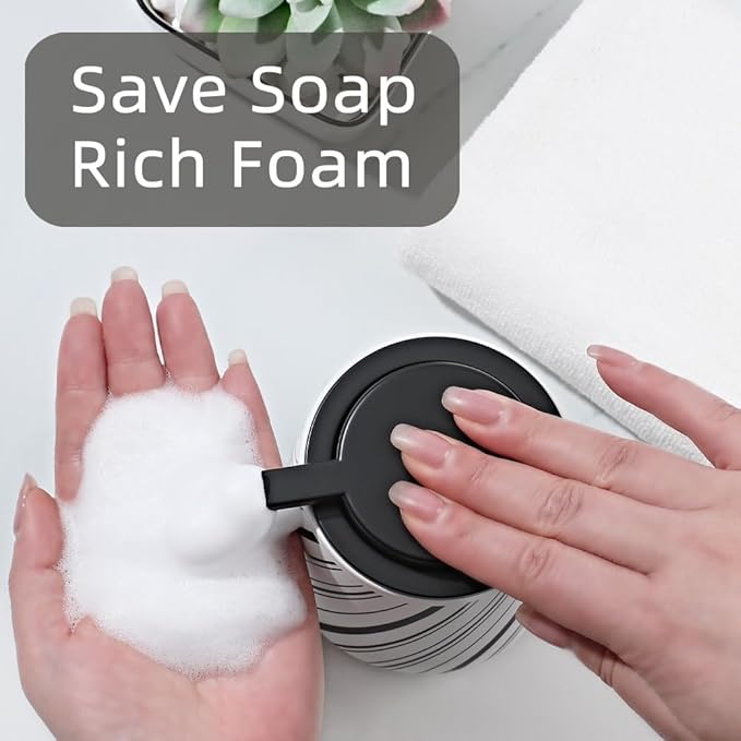 Ceramic Foam Hand Soap Dispenser, Simple Striped Design of Multi-Color(Black)