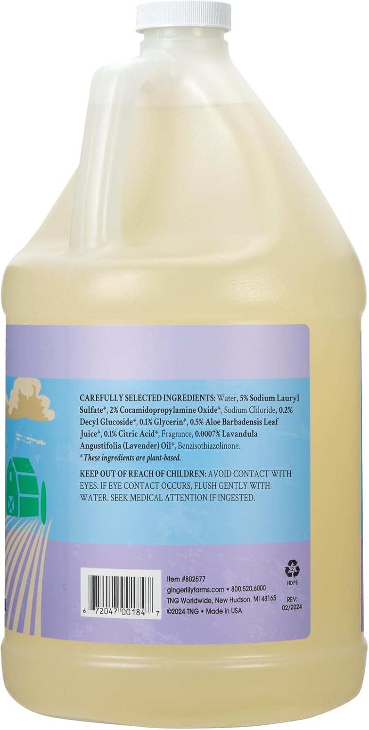 Ginger Lily Farms Botanicals Plant-Based Liquid Dish Soap, Concentrated Formula with Max Grease Cleaning Power, Cruelty-Free, Lavender Chamomile Scent, 1 Gallon Refill (128 Fl. Oz.)