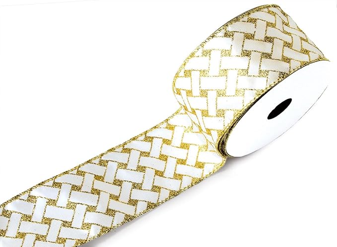 Gold Ribbon Wired Easter Ribbons for Baskets 2.5 Inch 6 Rolls 36 Yards Burlap Basket Organza Sheer Mesh Metallic Glitter Crafts Decorating Gift Wrapping Bows Wrap Bow Christmas Tree Topper Wreath