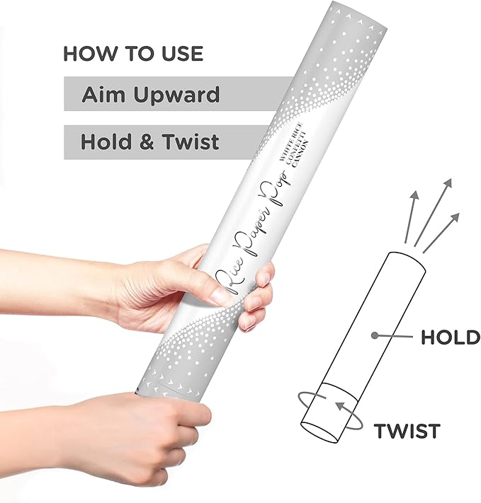 White Rice Paper Confetti Cannon 16" – 6 Pack Biodegradable Party Poppers, Compressed Air, Shoots 40ft | Wedding Send Off, Eco-Friendly Confetti Shooter for Weddings, Birthdays, Graduation