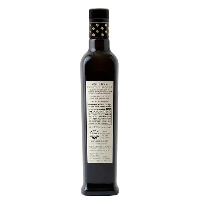 Entimio Cortese Organic Italian Extra Virgin Olive Oil from Italy, 700+ mg/kg High in Polyphenols, 2025 Gold Winner, Tuscany Early Harvest evoo